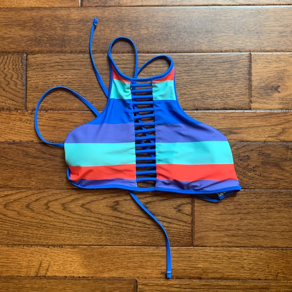 Altar’d State Blue & Orange Halter Tie Reversible Bikini Top Size Small